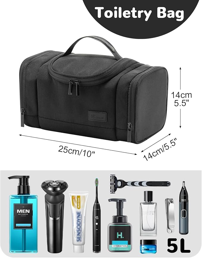 Waterproof Small Toiletry Bag for Men Women, Travel Toiletry Organizer Shaving Bag for Toiletries Accessories, Suitable Capacity Dopp Kit for Travel-Sized Essentials, Black