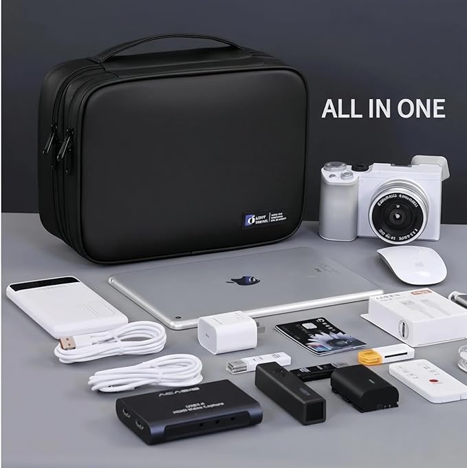 Electronics Organizer Travel Case,Cord Organizer Travel, Double-Layer Cable Organizer Bag, Tech Pouch Accessories Carry Storage For Phone, Cables, Airpods, USB, Sd Card,Essentials (Black)