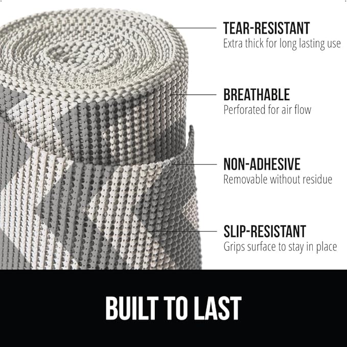 GORILLA GRIP powerGRIP Drawer Shelf and Cabinet Liner, Thick Strong Hold, Non-Adhesive Liners Protect Kitchen Cabinets and Cupboard, Bathroom Drawers, Easy Install, Breathable Mat, 20" x20', Chevron