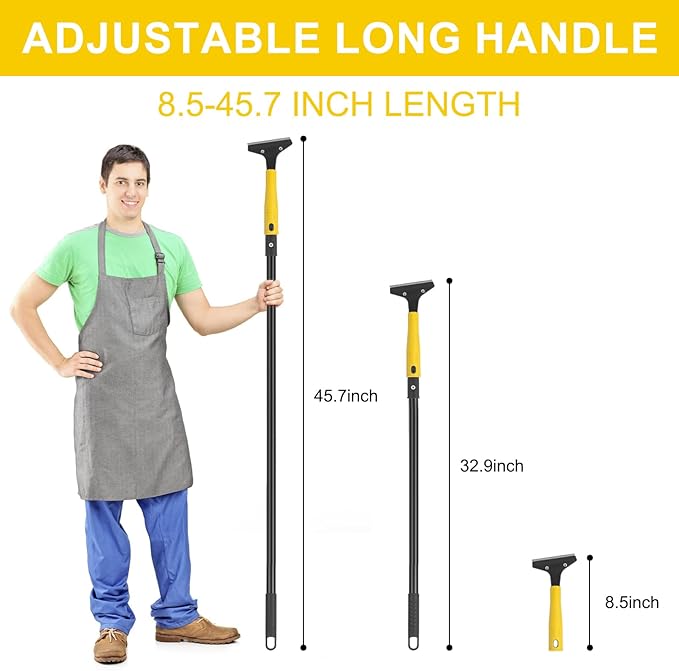 KeFanta Scraper Tool, 4" Wide Heavy Duty Floor Scraper with 45.7" Long Handle, Razor Blade Scraper for Cleaning Windows Glass Shower Gum Tile Scraper Ceiling Scraper, 10PCS Extra Metal Blades