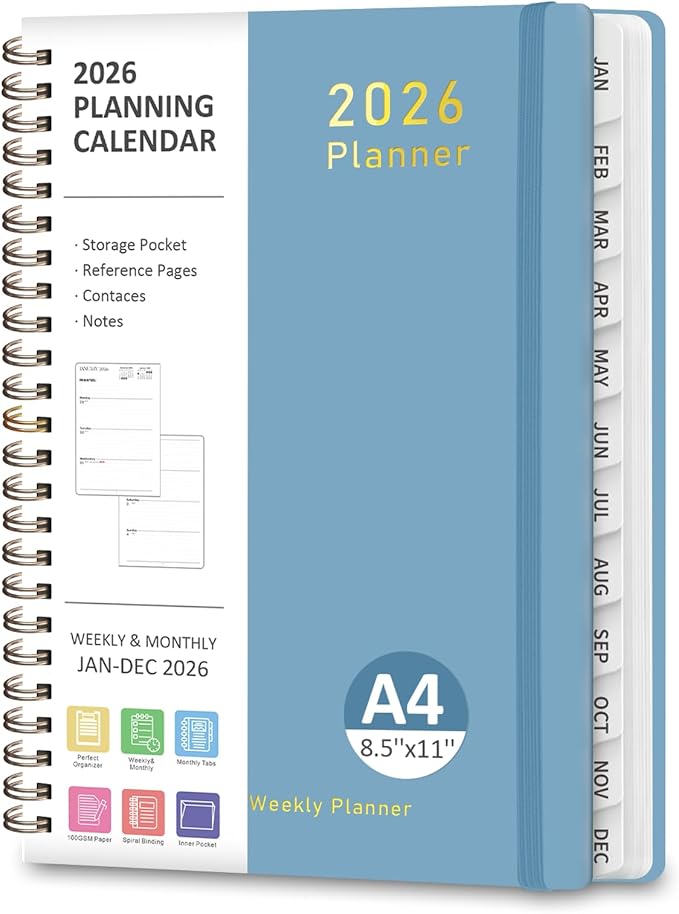 2026 Planner, Weekly and Monthly Calendar Academic Planner, Jan 2026 - Dec 2026, Planning Agenda Book for Desk Accessories and School Supplies - Letter Size(8.5'' x 11'')