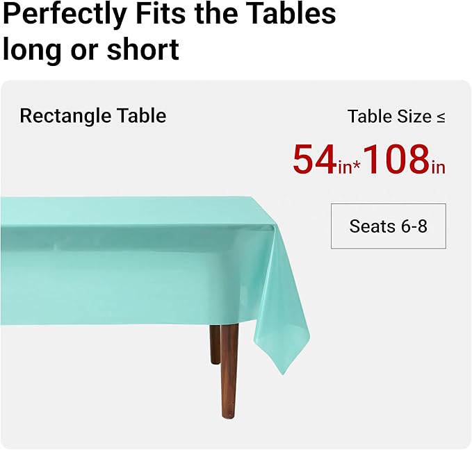 Auros Premium Plastic Tablecloths 10 Pack, 54 x 108 Inch Rectangle Disposable Table Covers for 6FT Tables, Thick & Durable, Waterproof & Spill-Proof, Easy Cleanup for Parties, Wedding, Aqua