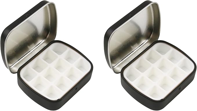 2 Pcs Mini Empty Watercolor Tin Box 12 Wells Portable Paint Palette Metal Paint Storage,Travel Watercolor Palette with Lid,Ideal for Artists on The Go(Black)