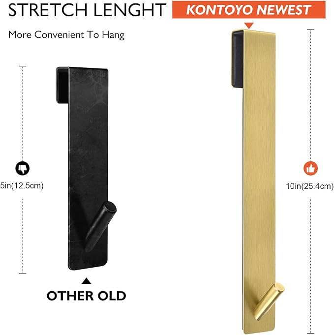Kontoyo 10 Inch Extended Over Door Hooks, Stainless Steel Towel Hooks, Heavy Duty Rack Hooks for Robe, Towel - 4 Pack - Gold