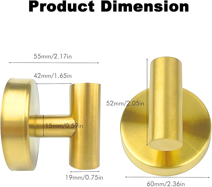 20 PCS Suction Cup Shower Towel Hooks, Wall Mount Robe Holder, Heavy Duty No Drill Wall SUS304 Waterproof Stainless Steel Hooks for Bedroom, Bathroom, Kitchen, Hotel and Office (Brushed Golden)