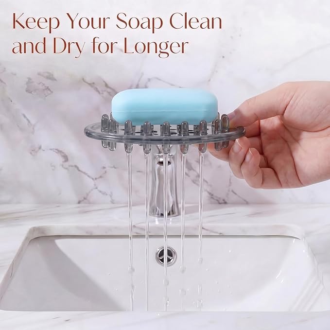 2 Pcs Plastic Soap Holder Soap Dish Bar Saver Tray with Holes Sponge Holder for Kitchen Bathroom Shower Counter, 4.5 x 3 x 0.7 Inches (Light Gray)