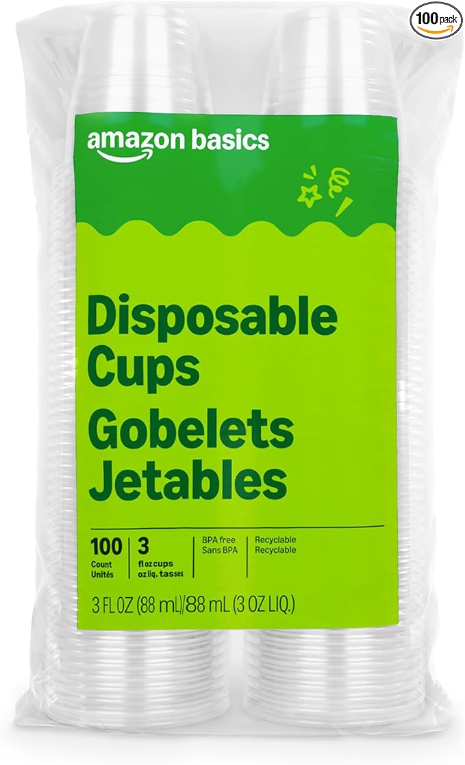 Amazon Basics Mini Disposable Clear Plastic Cups, 3oz, 100 Count