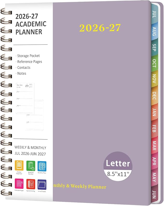 Planner 2026-2027, Weekly and Monthly Academic Year Calendar Planner, July 2026 - June 2027, Daily Agenda Book for Office School Supplies, Letter Size(8.5'' x 11'')