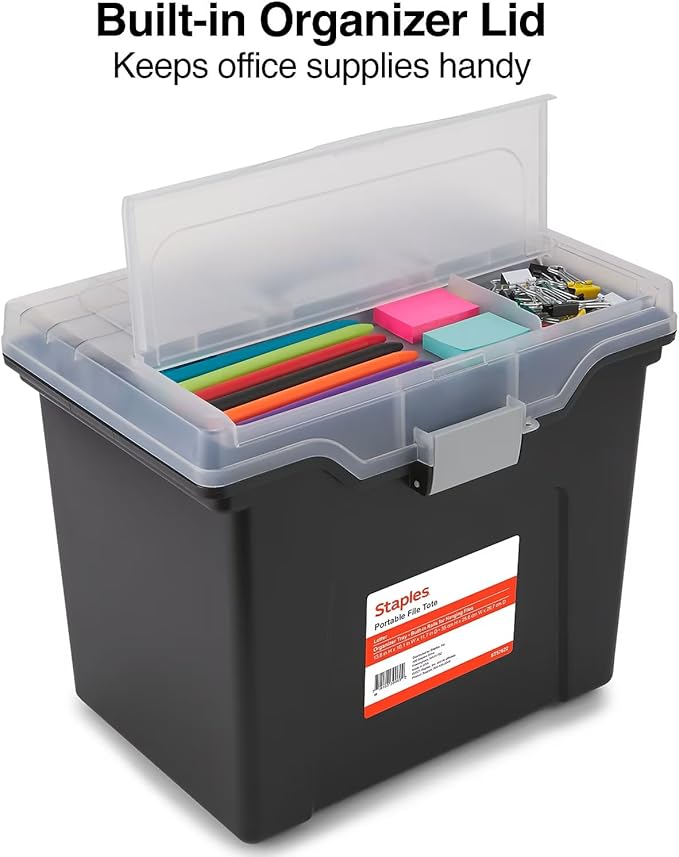 STAPLES File Box File Portable Tote, Letter Size, Black, 4/Carton