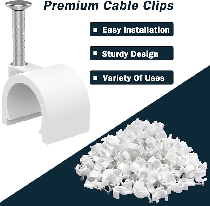 400 Pcs 10mm Nail in Cable Clips - Coax, Speaker, Ethernet, RG6, RG59, CAT6, RJ45 Wall Wire Clips
