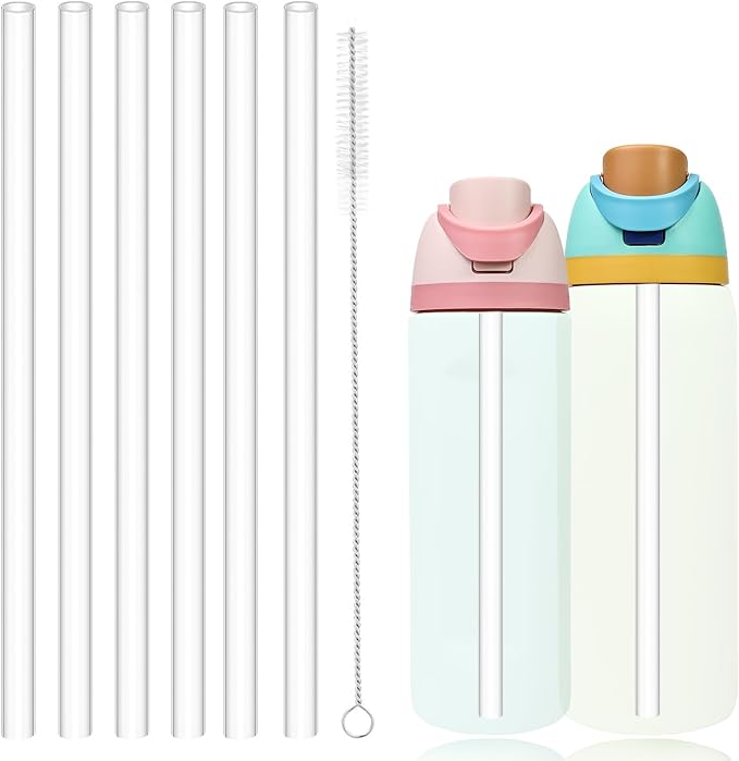 NTIERA 6pcs Replacement Straws for Owala FreeSip 24oz 32oz Bottle, Reusable Plastic Straws with Cleaning Cleaner Brush for Insulated Stainless Steel Water Bottle Tumbler Accessories(Clear)