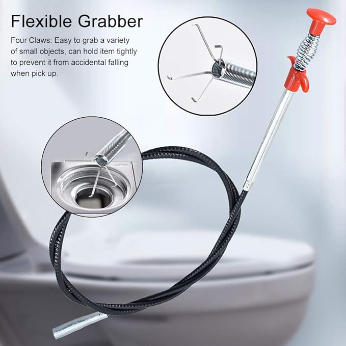 Plumbing Grabber, Sink Grabber, Flexible Grabber Claw Pick Up Reacher Tool with 4 Claws, Bendable Hose Pickup Reaching Tool for Litter Pick, Home Sink, Drains, Toilets (SIZE:24 Inches)