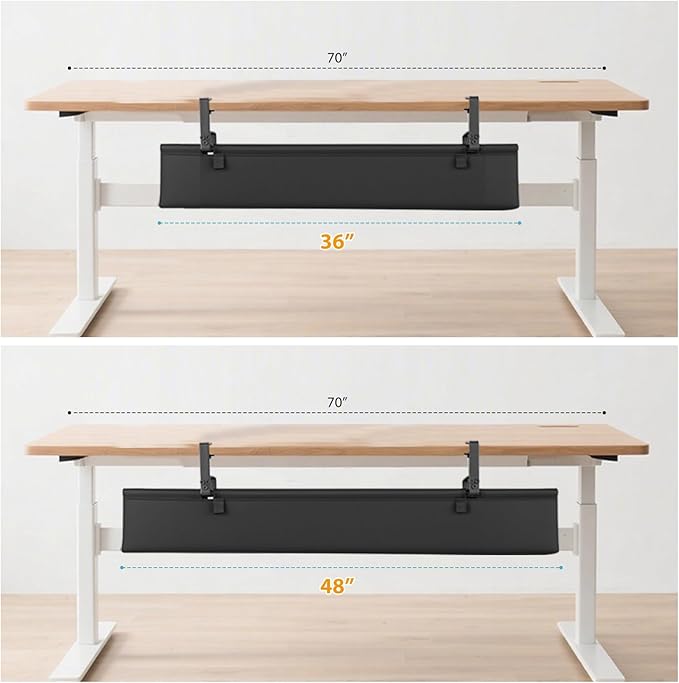 Oxford Cloth Under Desk Cable Management Tray, No-Drill 36" Desk Cable Management Organizer with Clip/Screw Installation, Fabric Cable Management for Home, Office & Gaming Computer (Black)