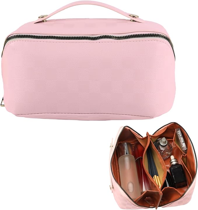 Travel Makeup Bag,Large Capacity Cosmetic Bags for Women,Waterproof Portable Pouch Open Flat Toiletry Bag Pattern Makeup Bag