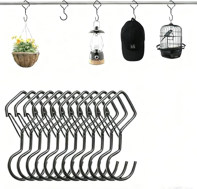 Keoferlon Diamond Hooks Anti-Drop 12 Pack S Utility Hooks Black Closet Hanging Clips Hanger for Shelves Purse Backpack
