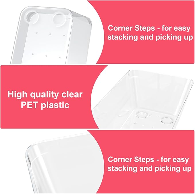 15 Piece Clear Plastic Drawer Organizers Set - 4 Sizes Bathroom & Dresser Storage Bins, Stackable Kitchen Desk Organizer Trays for Makeup, Jewelry, Utensils, Junk, Gadgets