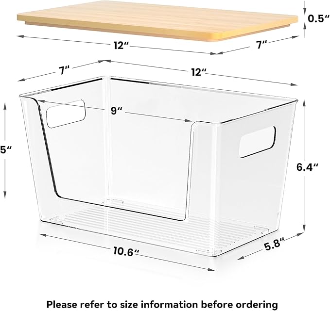 2 Pack Trash Bag Holder with Bamboo Lid - Stackable Under Sink Organizer & Garbage Bag Dispenser for Kitchen Organization - Large Plastic Holder for Laundry Room, Pantry, Bathroom, Cabinets