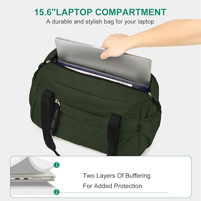 Tote Bag for Women Lightweight Quilted Puffy, Everyday Shoulder Bag Holds 15.6 Inch Laptop for Work Travel Gym