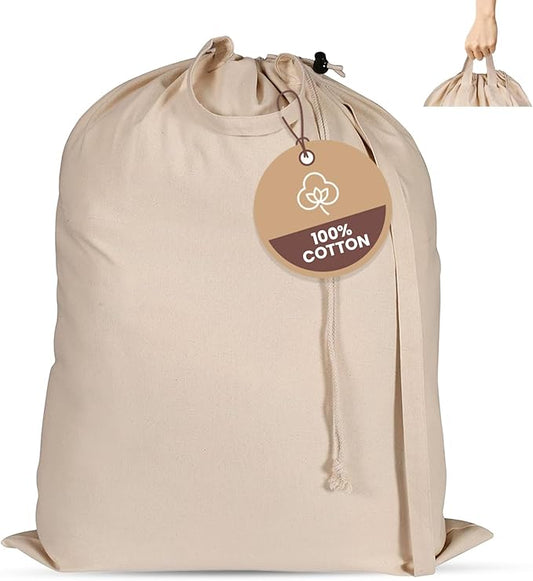 LFH Home Cotton Canvas Large Laundry Bag with Handle, Heavy Duty Drawstring Closure Washable Laundry Bags School Travel, Home, Hotel, College Dorm, Organizer Sack, Toys 20x30-Natural, Thanksgiving