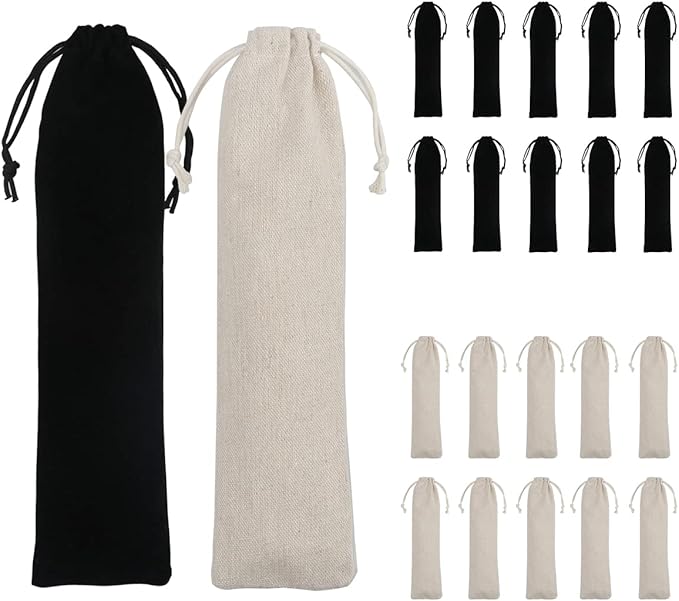 FERCAISH 20 Pcs Portable Travel Cotton and Linen Pouch Bag, Drawstring Straw Storage Bag - Safety and Reusable Storage Box Case for Fork Spoon Straw Cutlery Kit