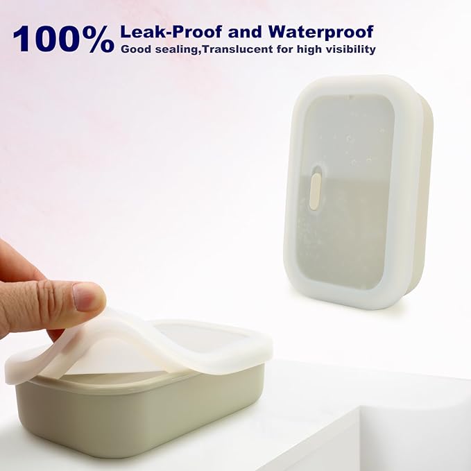Leak Proof Travel Soap Case, Solid Shampoo Bar Holder, Silicone Soap Container with Draining Layer, Portable Bar Soap Holder for Bathroom, Camping, Gym, Easy to Clean (Off-White, Large)