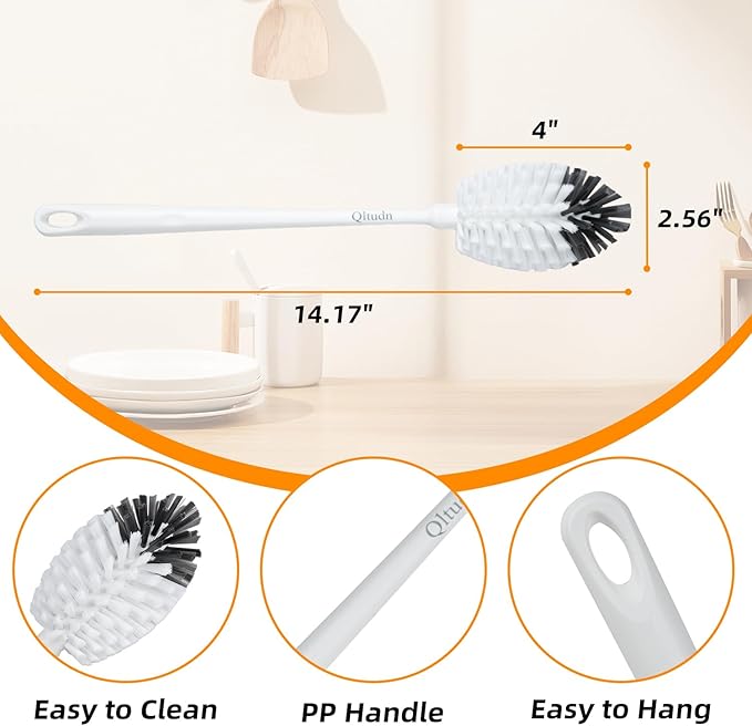 2 Pack 14 Inch Bottle Brush & 12 Inch Straw Brush Cleaner Set - Heavy Duty Kitchen Bottle Brushes for Cleaning Water Bottles, Baby Bottles, Mugs, Sippy Cups & Tumblers, Lab Use