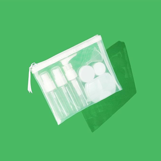 Travel Essestials 9 Piece Travel Kit, TSA Airline Carry-on Approved Size, Travel Bottles, Pill Case and Toiletry Bag Kit