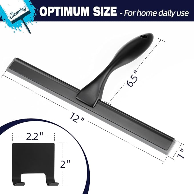 NETANY Shower Squeegee, 12-Inch Matte Black Squeegee, All-Purpose Stainless Steel Squeegee for Bathroom, Shower Doors, Mirrors, Tiles and Car Windows - 100% Streak Free