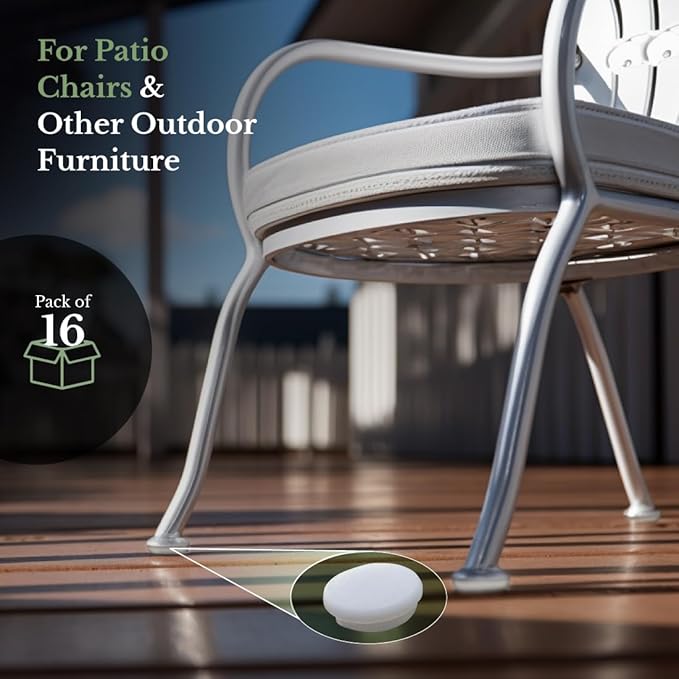 1-1/4" Deluxe Wrought Iron Chair Glides, Protect Your Outdoor Furniture, Chair Leg Floor Protectors, Plastic Floor Protector, Round, Pack of 16, White