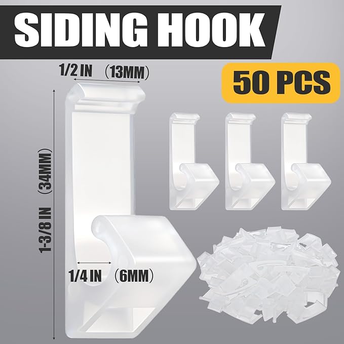Amyhill 50 Pcs Siding Light Hooks No-Hole Needed Sturdy House Hanger Clips Hooks for Hanging Outdoor Decor String Lights Wreath, Suitable for Mini Icicle LED C7 C9 Light Sets
