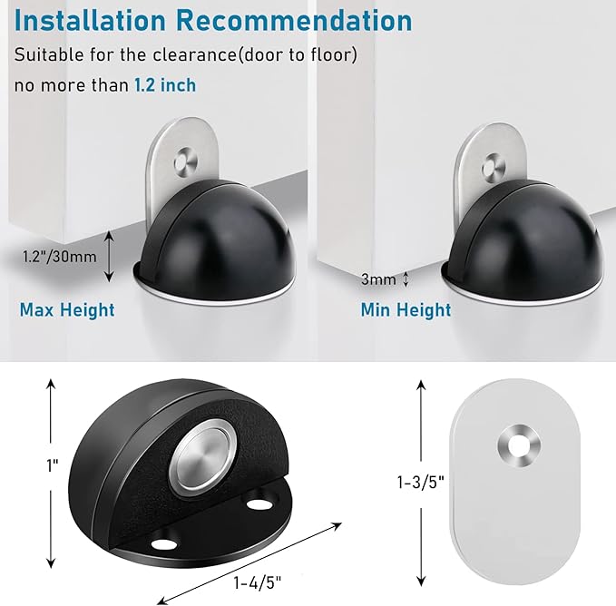 Magnetic Door Stoppers, Adhesive Door Stops Floor Mounted, No Drill Magnet Door Stop Wall Protector Door Catch Door Holder, 2 Pack Black