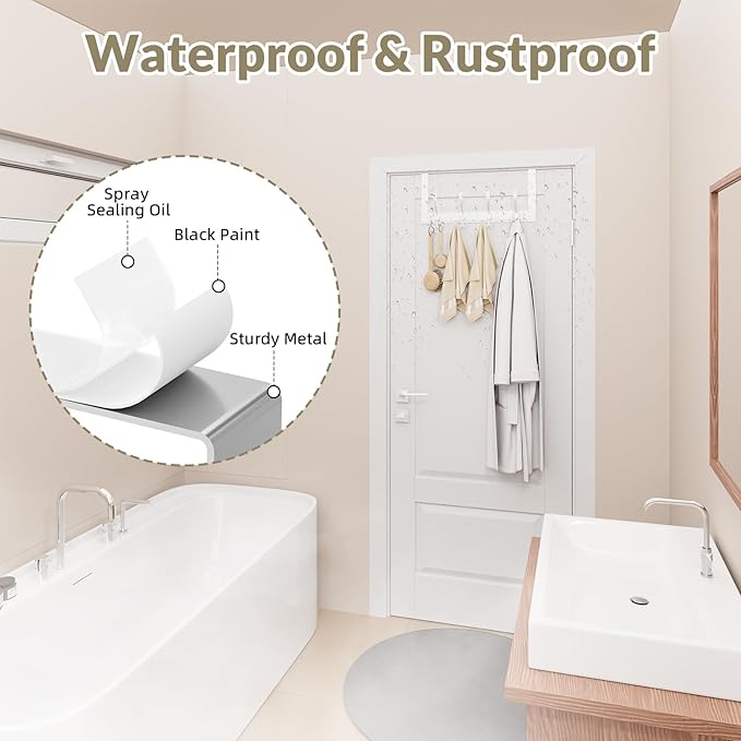 Heavy Duty Over The Door Hooks Rustproof - 25lb Over The Door Towel Rack, Over The Door Towel Hook, Door Hanger for Bathroom, Coat Rack Dorm Room Essentials (1Pack, White)