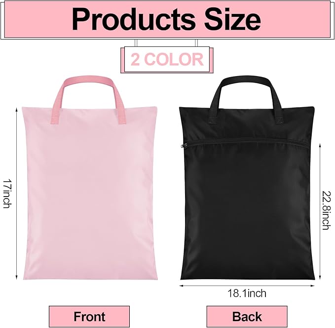 2 Pcs Travel Laundry Bags Waterproof with Handle Dirty Clothes Bag for Traveling Hanging Laundry Hamper with Two Zippered Pockets Washable Reusable for Sports Home Travel College Dorm (Pink, Black)