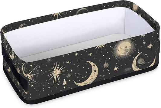 Moon Sun Small Bathroom Baskets for Toilet,Foldable Toilet Paper Tank Basket Organizer for Towels Storage Decorative Open Storage Bins for Home,Closet,Containers,Cabinet