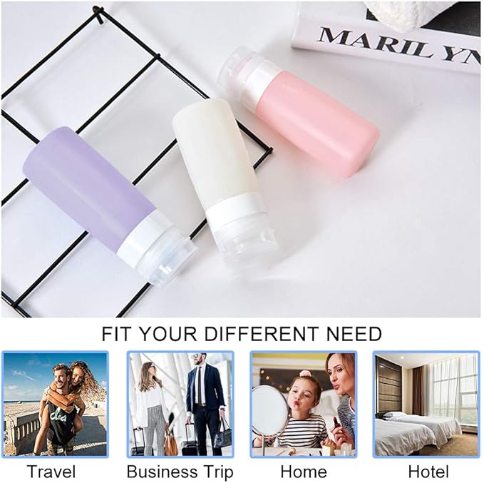 Travel Bottles Kit, TSA Approved Leak Proof Portable Toiletry Containers Set, Clear PET Flight Size Cosmetic Containers for Lotion, Shampoo, Conditioner Bottles with Toiletry Bag（Multiple colors）