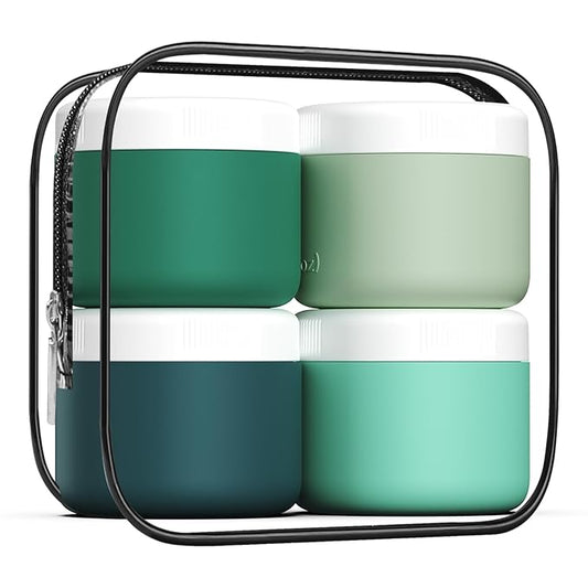 Travel Containers for Toiletries, Silicone Cream Jars BPA-Free, Leak-proof 3oz Travel Size Containers, Portable Size Silicone Jars with Lid for Cosmetic Face Hand Body Cream (4 Pack)