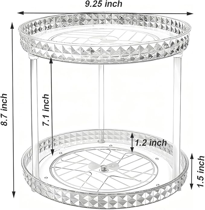 2 Tier Clear Lazy Susan Organizer for Fridge and Cabinet, 360° Rotating Makeup Organizer, Cosmetic Display Cases, Under Sink Turntable Organizer for Kitchen Bathroom Dorm