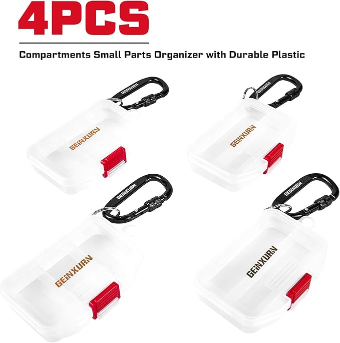 Small Parts Organizer, 4Pcs Plastic Transparent Portable Tools Boxes with Dividers for Small Accessories Storage Cases