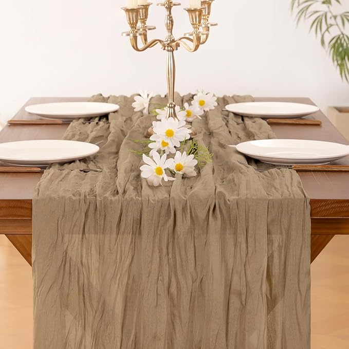 Socomi Nude Brown Cheesecloth Table Runner Summer Boho Rustic Gauze 120 inch 10FT Cheese Cloth Sheer Runner for Wedding Party Baby Shower Birthday Home Decor Holiday Decorations