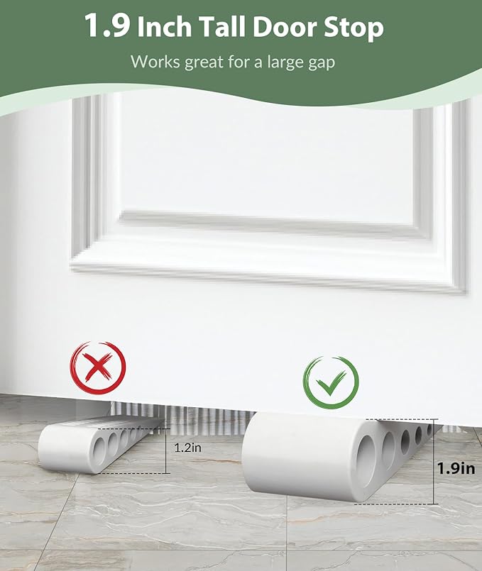 1.9 Inches Heavy Duty Door Stopper, 3 Pack Rubber Door Stop, Door Stoppers for Bottom of Door, Large Door Stopper Wedge for Home Office School (White)