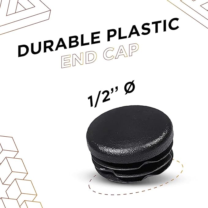 Prescott Plastics 1/2" (12.7mm) Outer Diameter Ribbed Plastic Hole Plugs, Round Black Metal Tubing End Caps, Strong Furniture Leg Inserts, Impact & Weather Resistant, Made in The USA - 50 Pack