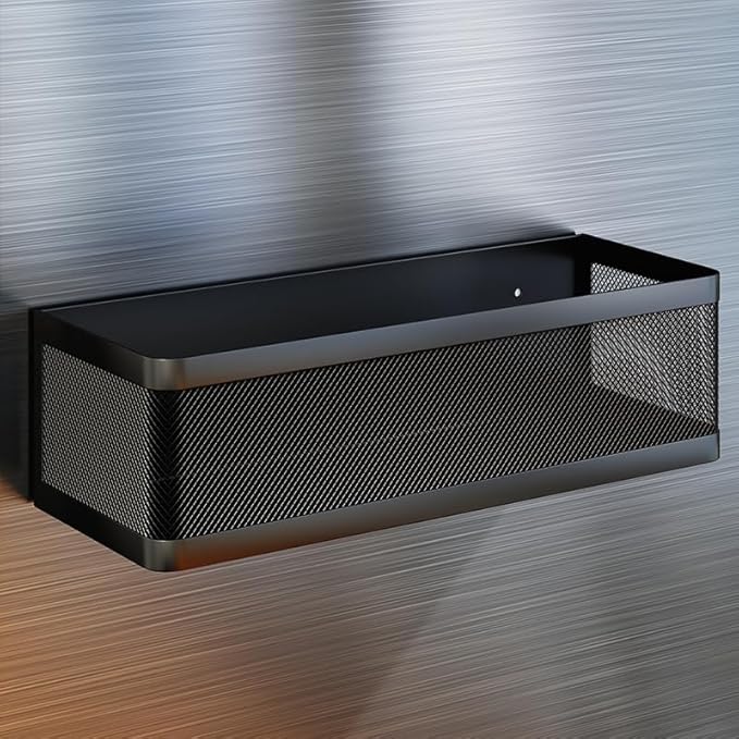 1 Magnetic Spice Rack For Refrigerator Hanging Shelf Wall Mount Kitchen Gadgets Shelves Magnet Organization (Black, 13.8''L*5.1''W*3.9''H)