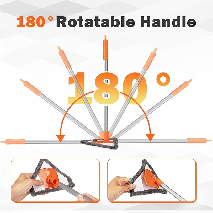 Windshield Interior Cleaner Tool - Auto Glass Wash Brush with 2 Washable and Reusable Microfiber Pads,Car Accessories Interior Triangular Mop Cleaning Kit for Trucks, SUVs, RVs & Home Windows