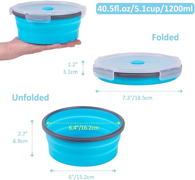 Collapsible Food Storage Containers with Airtight Lid, 40.5 oz, Kitchen Stacking Silicone Collapsible Meal Prep Container Set for Leftovers, Microwave, Freezer, Dishwasher Safe, 4 Colors Round, Set of 4