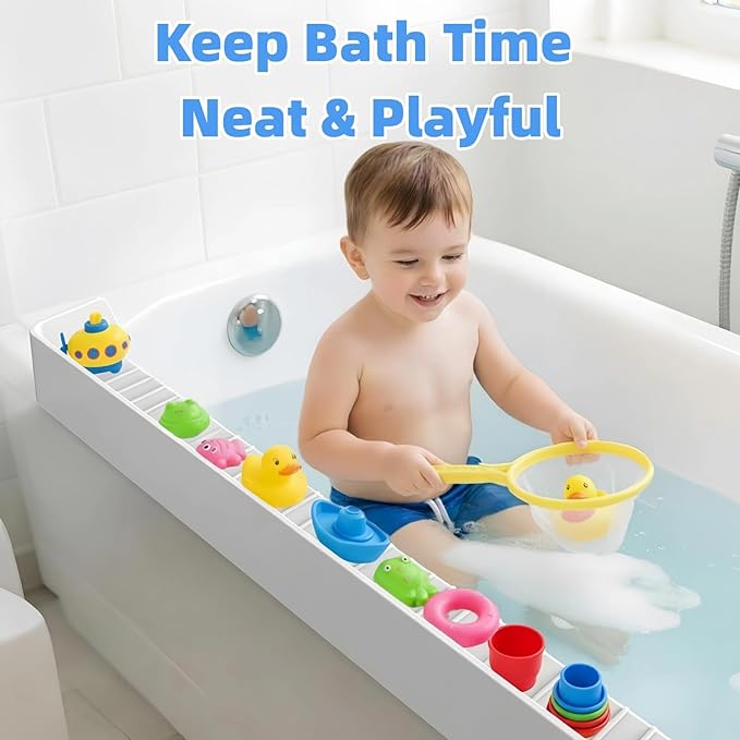 2.62FT Bathtub Splash Guard with Strong Suction Cups, Silicone Toy Tray Caddy Holder Storage for Kids, Water Leak & Splash-Proof, Suitable for Kitchen Sinks and Bathroom bathtubs（Grey）