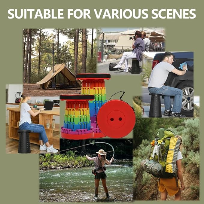 2025 Collapsible Stool Chair, Upgraded Folding Stool for Adults Lightweight, Sturdy, Adjustable, Portable, Foldable Seat Sturdy Stools for Outdoor Camping Fishing Hiking Gardening BBQ