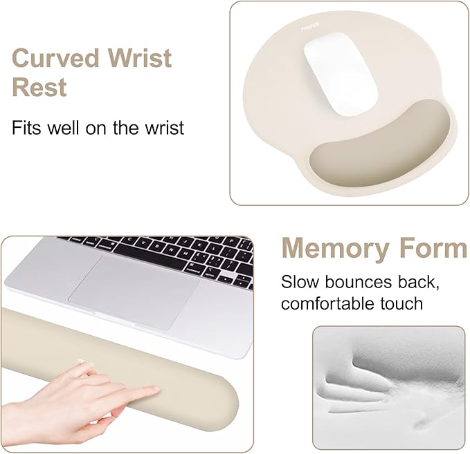 MOSISO Wrist Rest Support for Mouse Pad & Keyboard Set, Circle Curved Ergonomic Mousepad & Coaster with Non-Slip Base for Home/Office, Pain Relief & Easy Typing Pad with Soft Cloth & Silicone Lining, Khaki