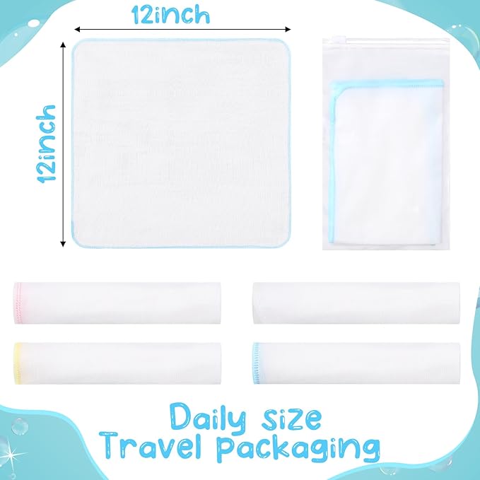 12 Pcs Individually Wrapped Facial Cleansing Muslin Cloths Travel Size Face Cotton Cloths Reusable Makeup Remover Wipes Exfoliating Muslin Washcloths for Skin Care (Multicolor)