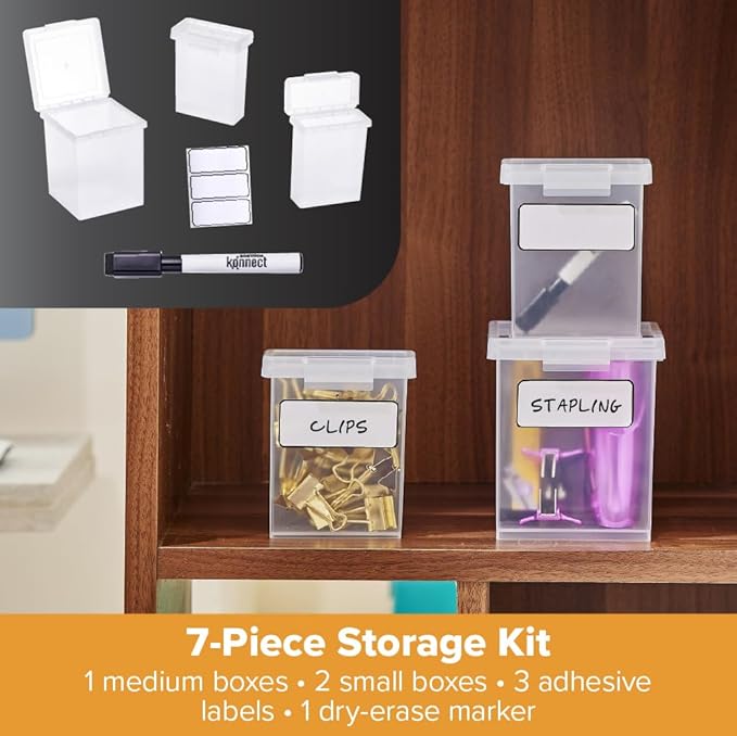 Bostitch Konnect Storage Containers with Lids, Organizer, Clear Plastic Box, Stackable Nesting Bins, 3-Piece Bundle, 1 Medium, 2 Small