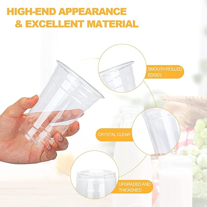 TashiBox plastic cups [20 oz 100cups],Clear Crystal disposable plastic cups,smoothie cup
